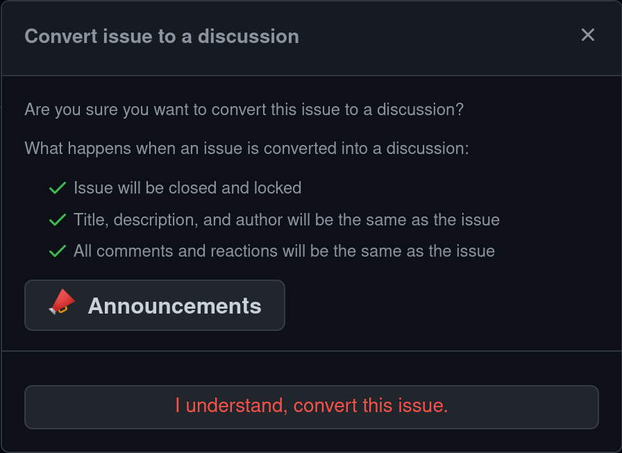 Converting an issue into a discussion